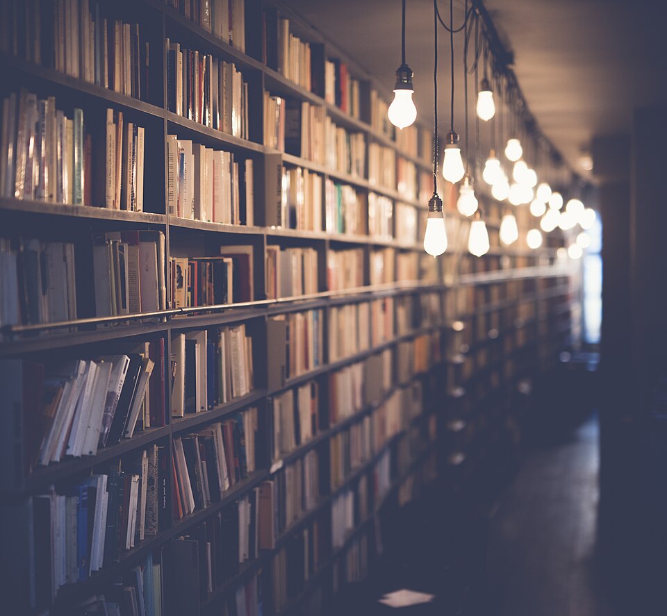 Interior de una librería con estanterías.