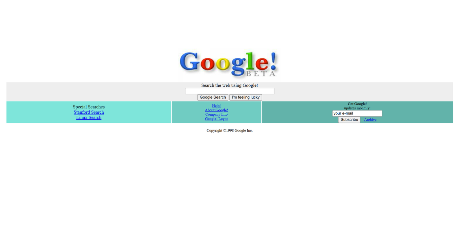 Página de inicio de Google en 1998