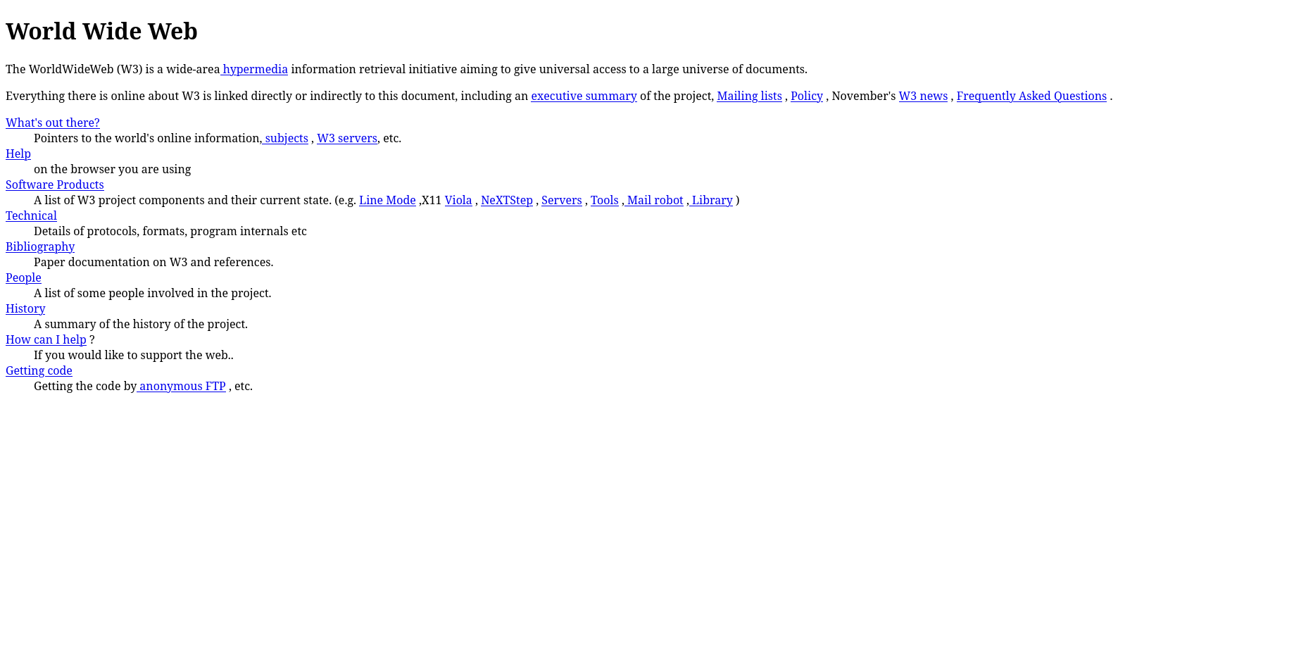 Captura del primer sitio web World Wide Web