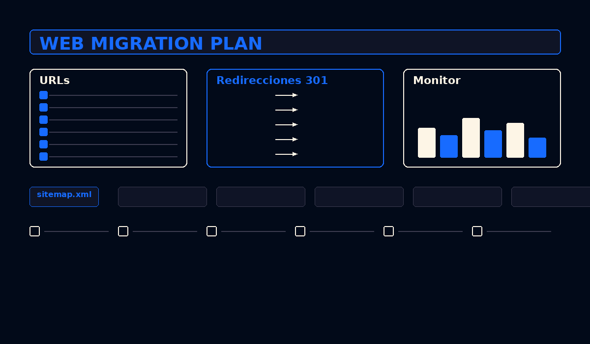 Plan de migracion web con inventario de URLs redirecciones sitemaps contenido y monitorizacion