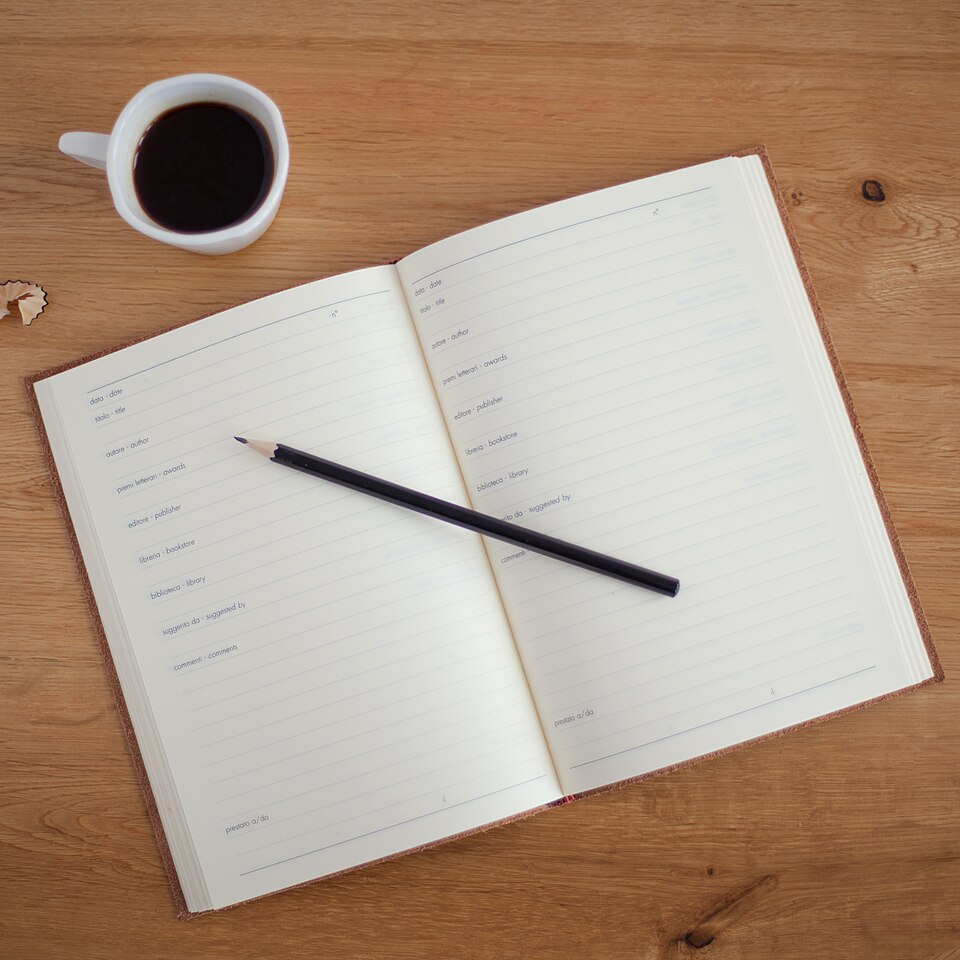 Planificación sobre una mesa con café.
